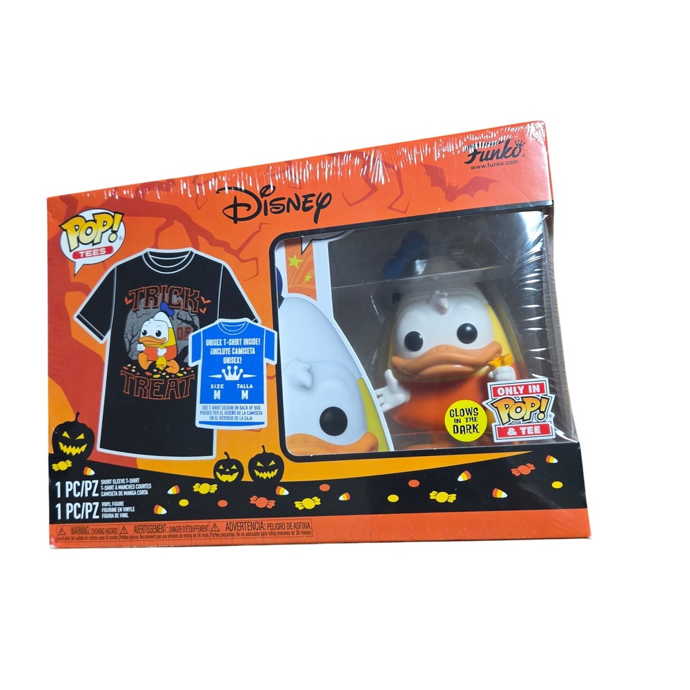 Disney Funko Pop & Tee Shirt M Donald Duck Candy Corn Halloween Glow Figure NIB